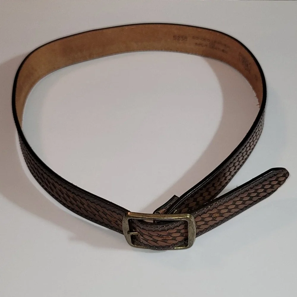 Belt Mens 32 Brown Basketweave Embossed Leather‎ Western USA 5238